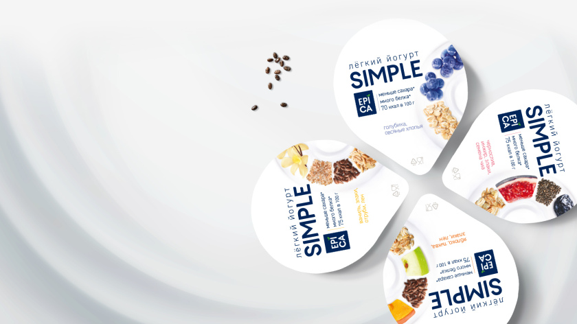 Epica Simple 低糖酸奶包裝設(shè)計(jì)，酸奶添加的谷物及水果顆粒，組成O字符號(hào)