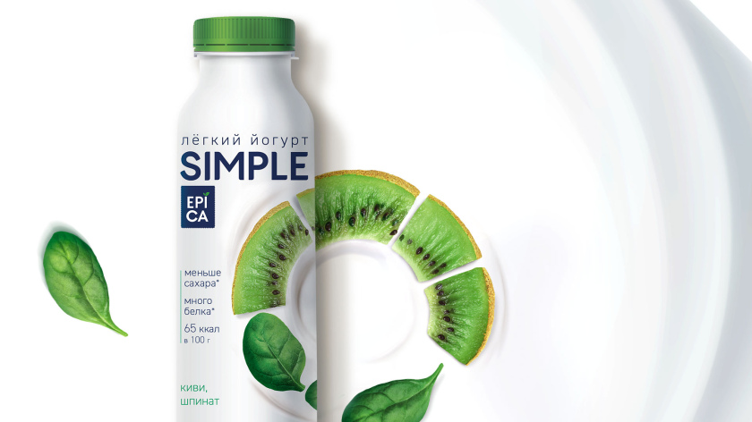 Epica Simple 低糖酸奶包裝設(shè)計(jì)，酸奶添加的谷物及水果顆粒，組成O字符號(hào)