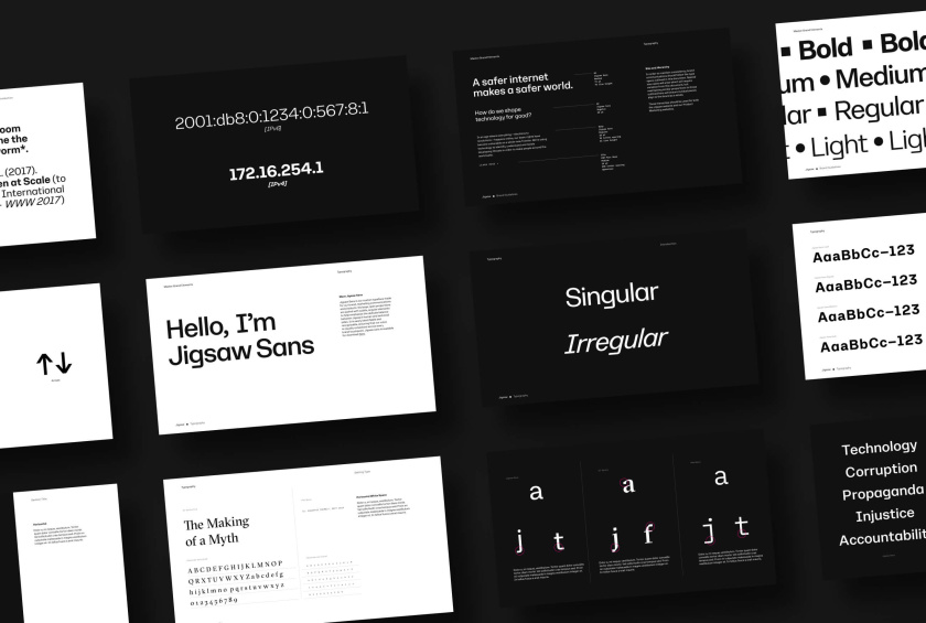 Jigsaw 安全技術(shù)科技公司logo設(shè)計(jì)vi設(shè)計(jì)，剪切的幾何圖形