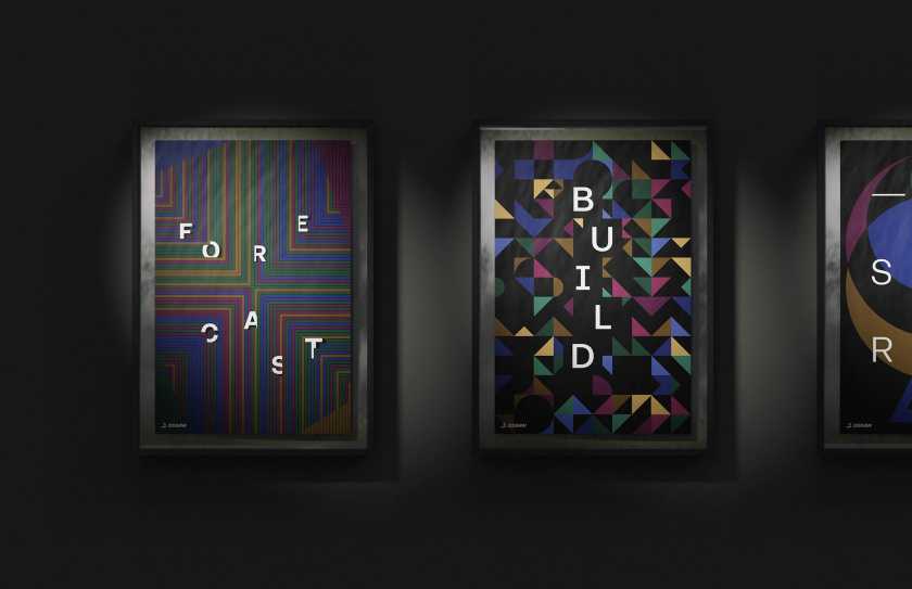 Jigsaw 安全技術(shù)科技公司logo設(shè)計(jì)vi設(shè)計(jì)，剪切的幾何圖形