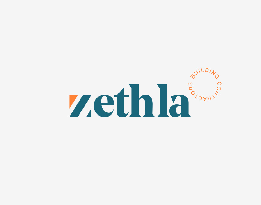 Zethla 建筑公司logo設(shè)計vi設(shè)計，正方形被斜切出字母Z+藍(lán)橙工業(yè)配色