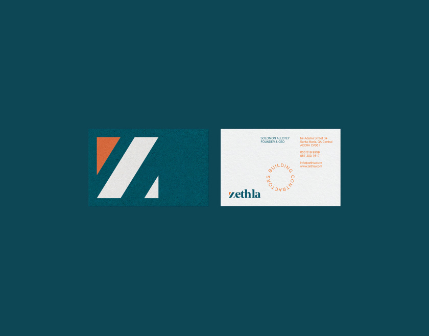 Zethla 建筑公司logo設(shè)計vi設(shè)計，正方形被斜切出字母Z+藍(lán)橙工業(yè)配色