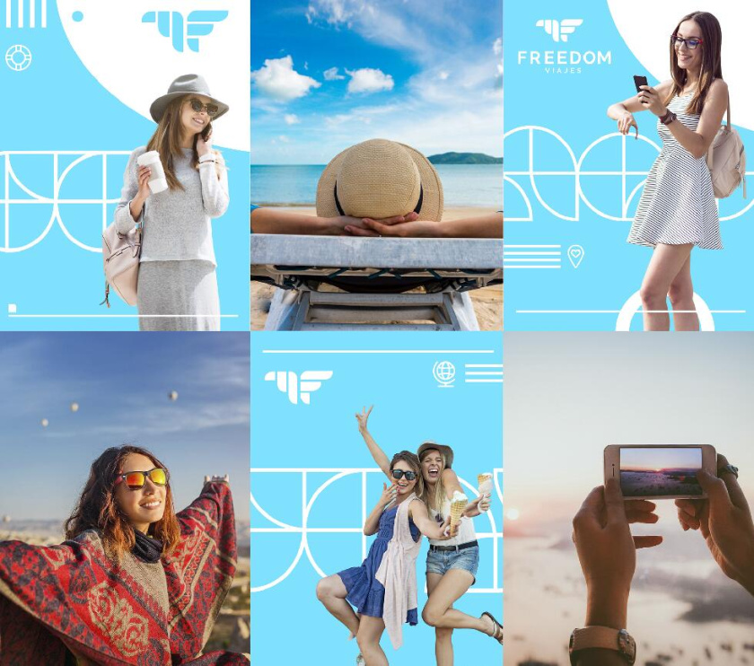 Freedom 旅游公司logo設計vi設計，輕快的淺藍色風格