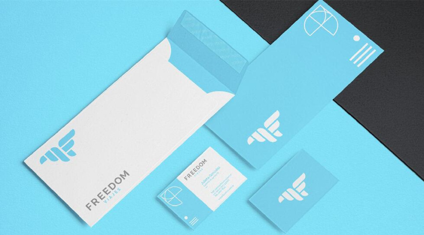 Freedom 旅游公司logo設計vi設計，輕快的淺藍色風格