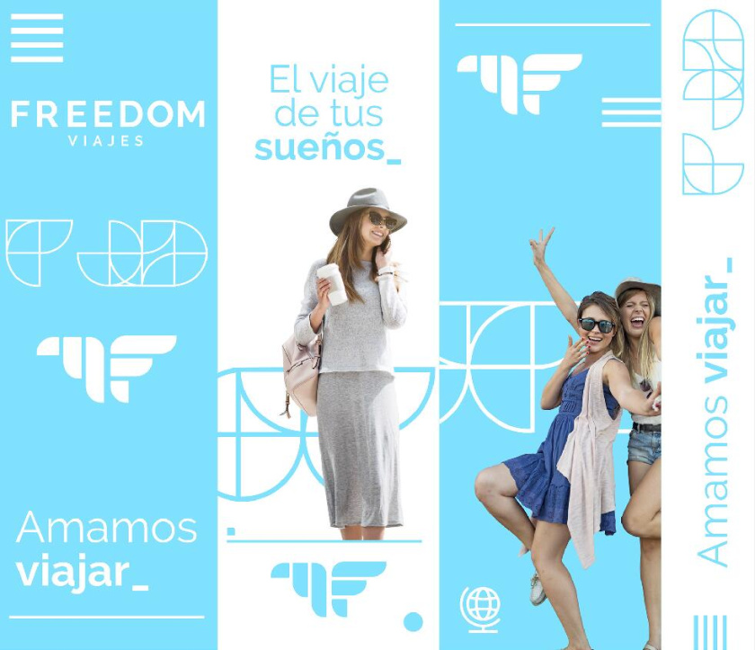 Freedom 旅游公司logo設計vi設計，輕快的淺藍色風格