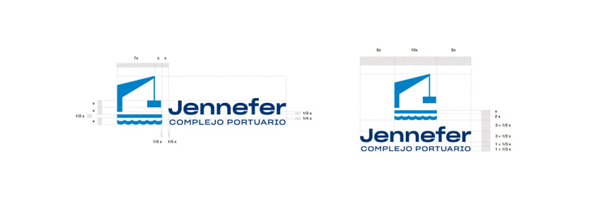 Jennefer國際港口品牌vi形象設計logo設計，大型起吊機元素與沉穩(wěn)活力藍色配色