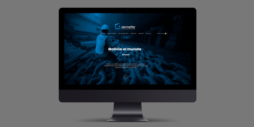 Jennefer國際港口品牌vi形象設計logo設計，大型起吊機元素與沉穩(wěn)活力藍色配色-網(wǎng)站設計