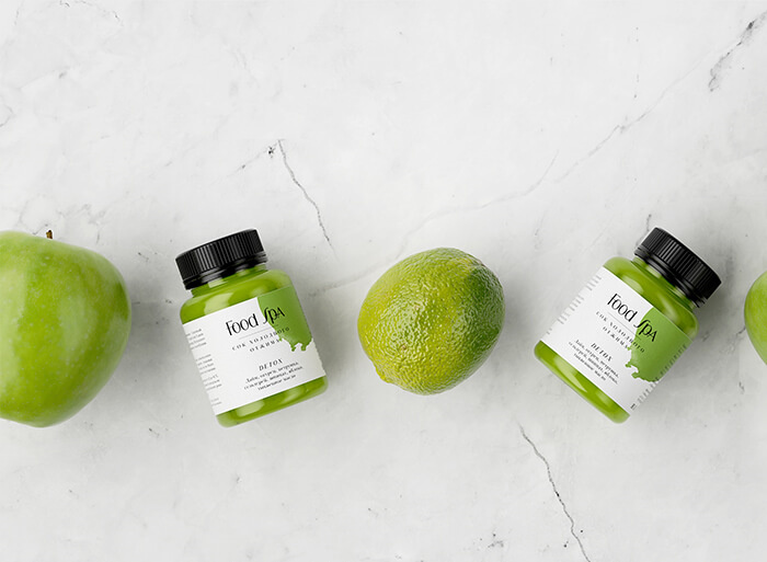 FoodSpa健康排毒果汁食品包裝設(shè)計，自然水彩配色方案