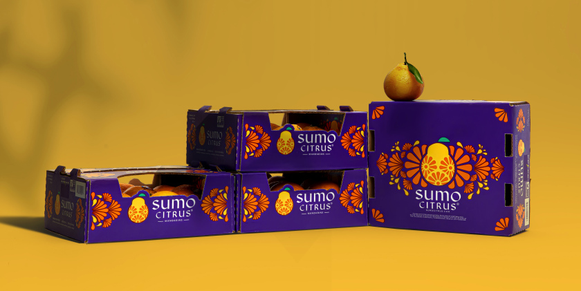Sumo Citrus 橘子包裝箱設(shè)計(jì)靈感來自水果的獨(dú)特形狀和日式圖案
