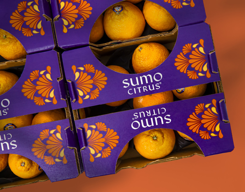 Sumo Citrus 橘子包裝箱設(shè)計(jì)靈感來自水果的獨(dú)特形狀和日式圖案