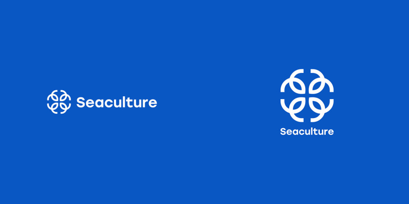 Seaculture 海水養(yǎng)殖海鮮品牌logo與vi識別設計，四個線條魚組合