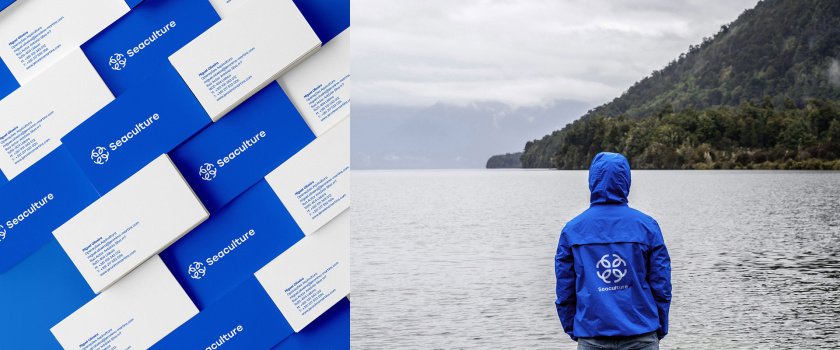 Seaculture 海水養(yǎng)殖海鮮品牌logo與vi識別設計，四個線條魚組合