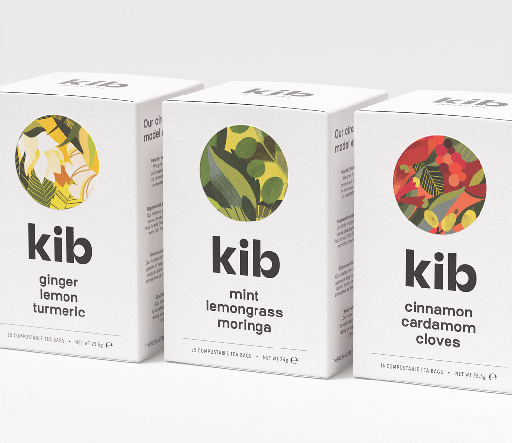 Kib天然保健花草茶茶葉包裝設(shè)計(jì)插畫設(shè)計(jì)，自然簡潔的圓形風(fēng)