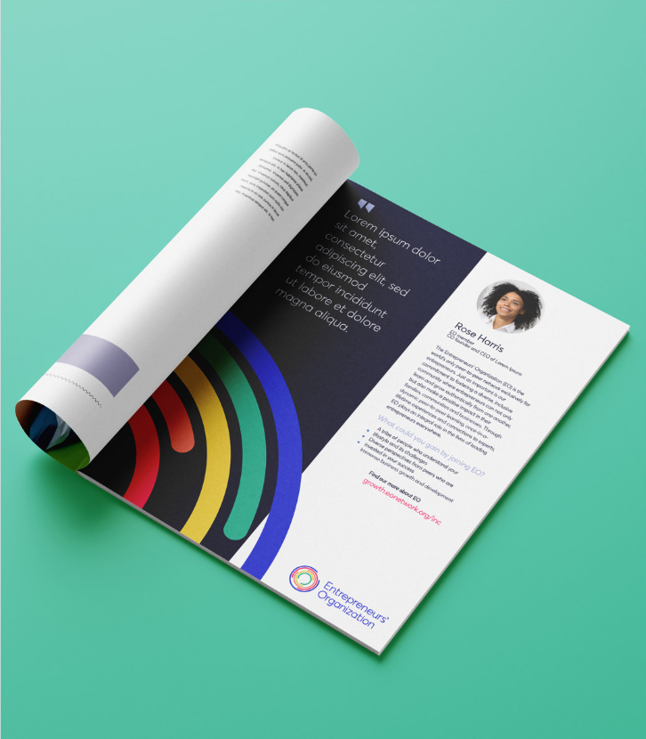 EO企業(yè)家組織協(xié)會機(jī)構(gòu)logo設(shè)計與品牌視覺形象vi設(shè)計，動態(tài)風(fēng)格多層圓形線條