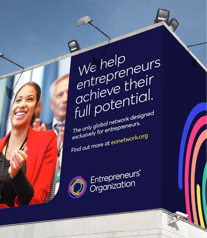 EO企業(yè)家組織協(xié)會機(jī)構(gòu)logo設(shè)計與品牌視覺形象vi設(shè)計，動態(tài)風(fēng)格多層圓形線條