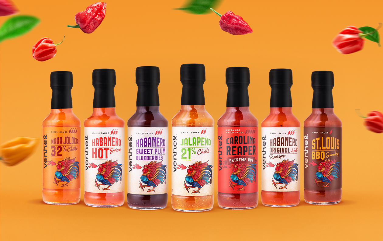 VENHEL辣醬包裝設(shè)計“手繪公雞插圖”