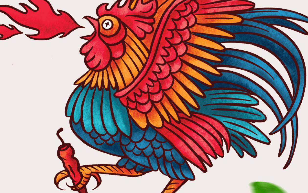 VENHEL辣醬包裝設(shè)計“手繪公雞插圖”