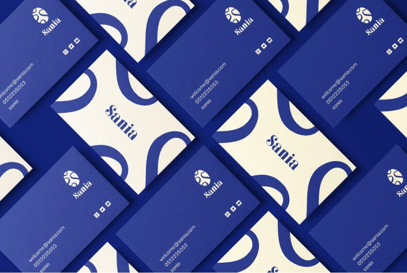 sania 烘培面包店品牌vi形象設計，寶藍色面包手繪線條輪廓圖案