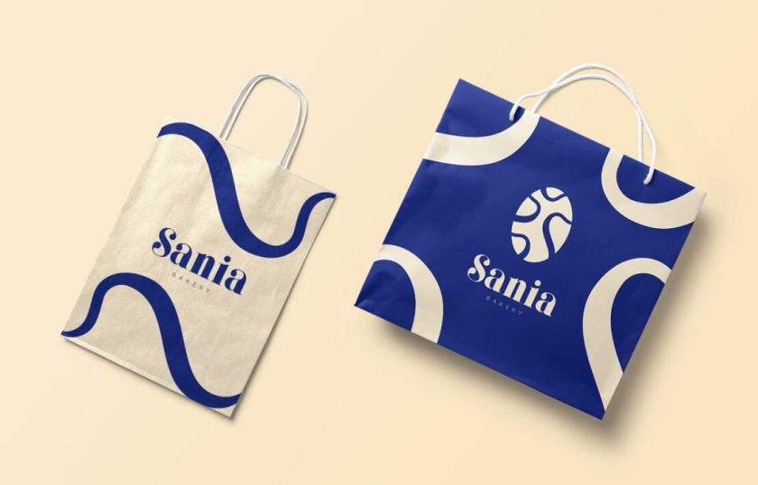 sania 烘培面包店品牌vi形象設(shè)計(jì)，寶藍(lán)色面包手繪線條輪廓圖案