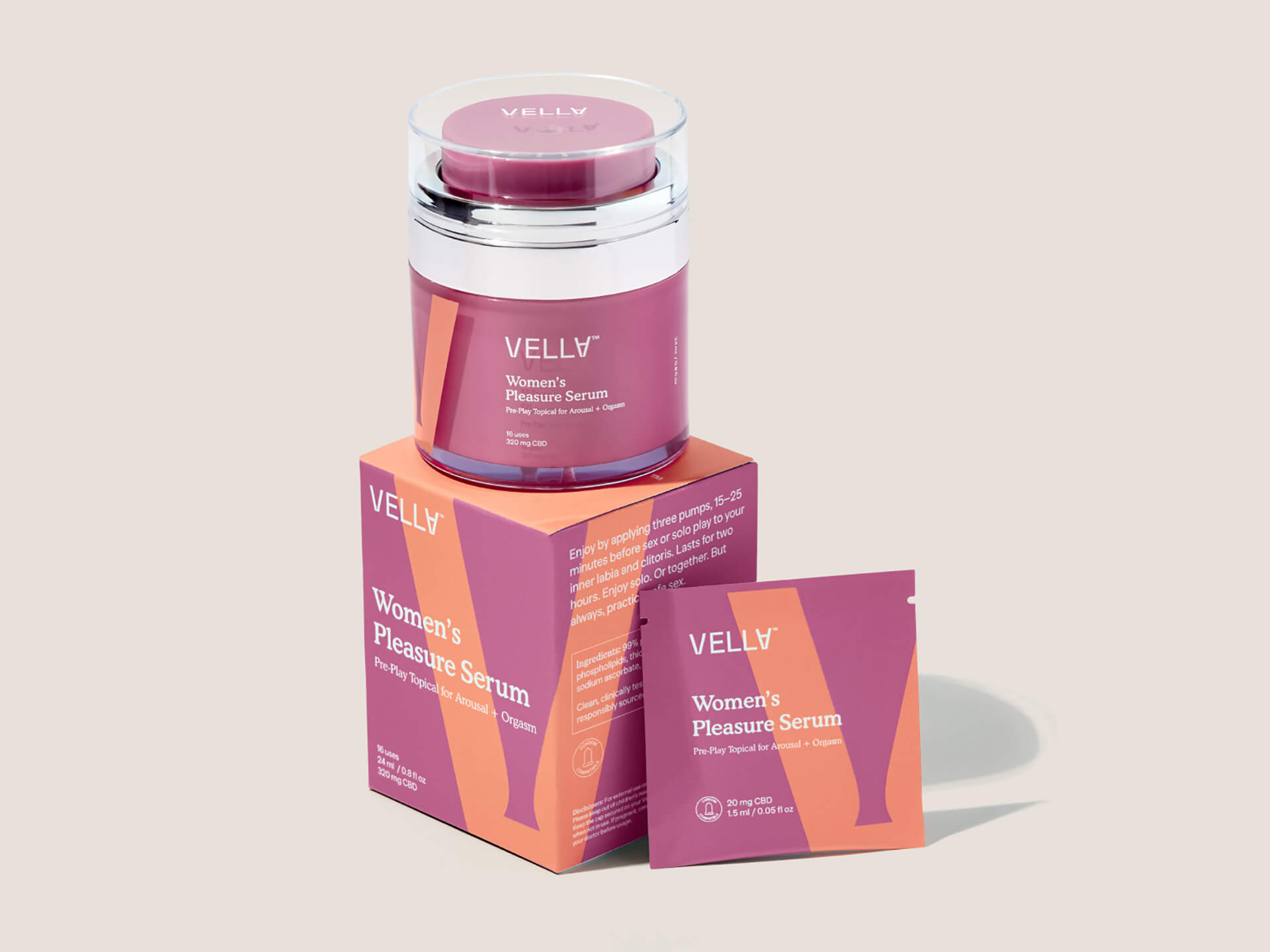 Vella女性愉悅精華素包裝設(shè)計(jì)，化妝品風(fēng)格，突出v字母識(shí)別