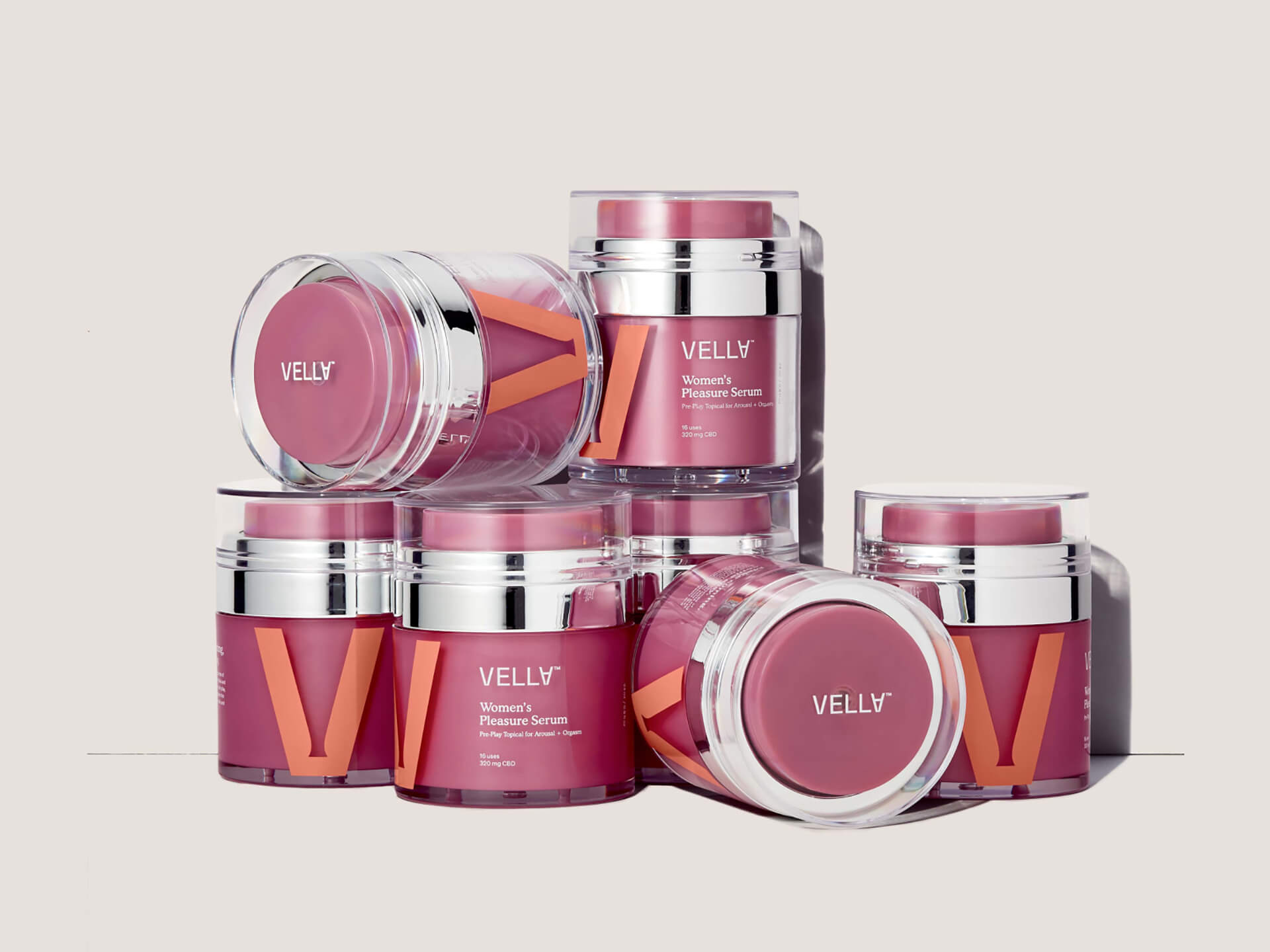 Vella女性愉悅精華素包裝設(shè)計(jì)，化妝品風(fēng)格，突出v字母識(shí)別