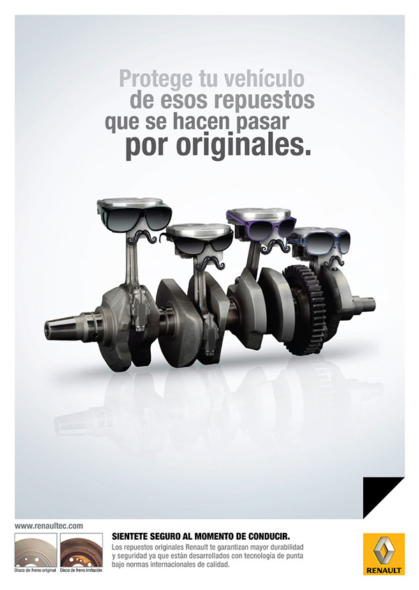 雷諾汽車原廠汽車配件平面廣告設計，不要假冒配件傷害