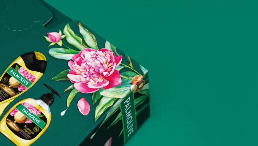 Palmolive 洗護(hù)沐浴露禮品套裝禮盒包裝設(shè)計,對角線植物圖案 Palmolive 洗護(hù)沐浴露禮品套裝禮盒包裝設(shè)計,對角線植物圖案