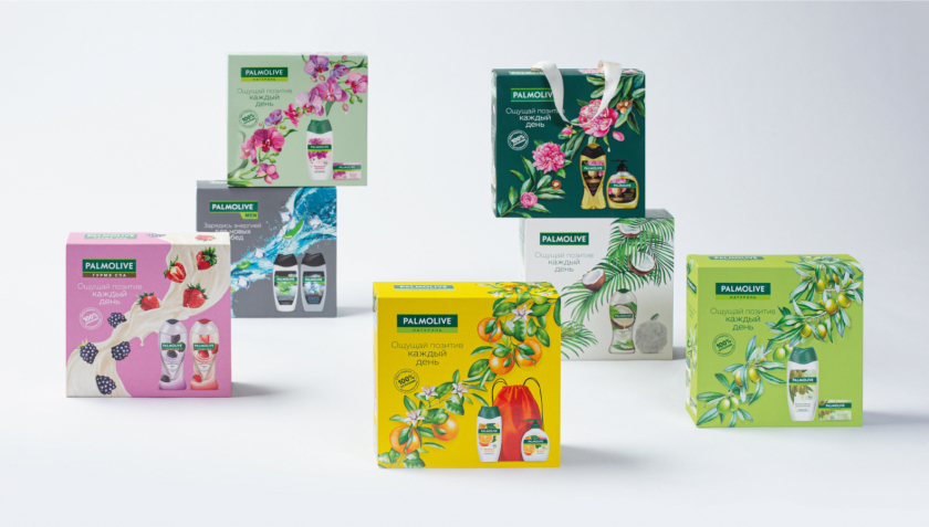 Palmolive 洗護(hù)沐浴露禮品套裝禮盒包裝設(shè)計,對角線植物圖案 Palmolive 洗護(hù)沐浴露禮品套裝禮盒包裝設(shè)計,對角線植物圖案