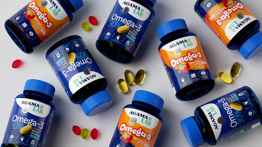 Agama lab魚肝油Omega-3魚油保健品包裝設(shè)計，注重信息分類處理