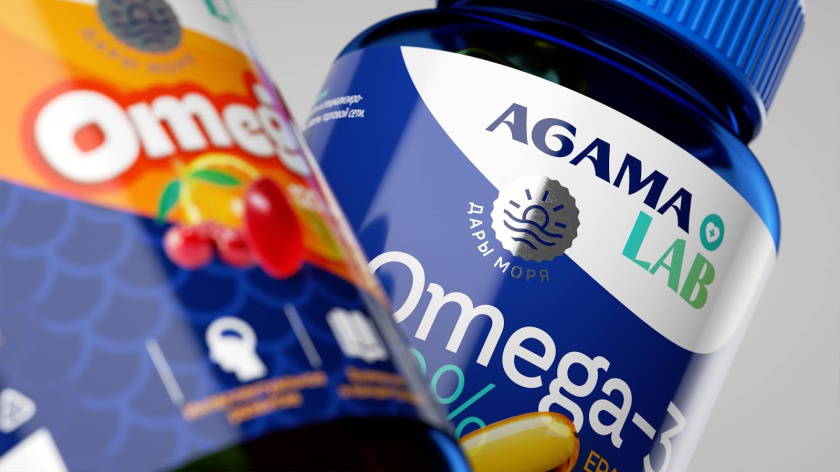 Agama lab魚肝油Omega-3魚油保健品包裝設(shè)計，注重信息分類處理