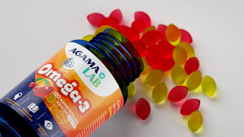 Agama lab魚肝油Omega-3魚油保健品包裝設(shè)計，注重信息分類處理