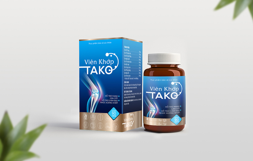 Tako 關節(jié)補充劑藥品保健品包裝設計，膝關節(jié)在藍色光面紙材料的圖像顯示