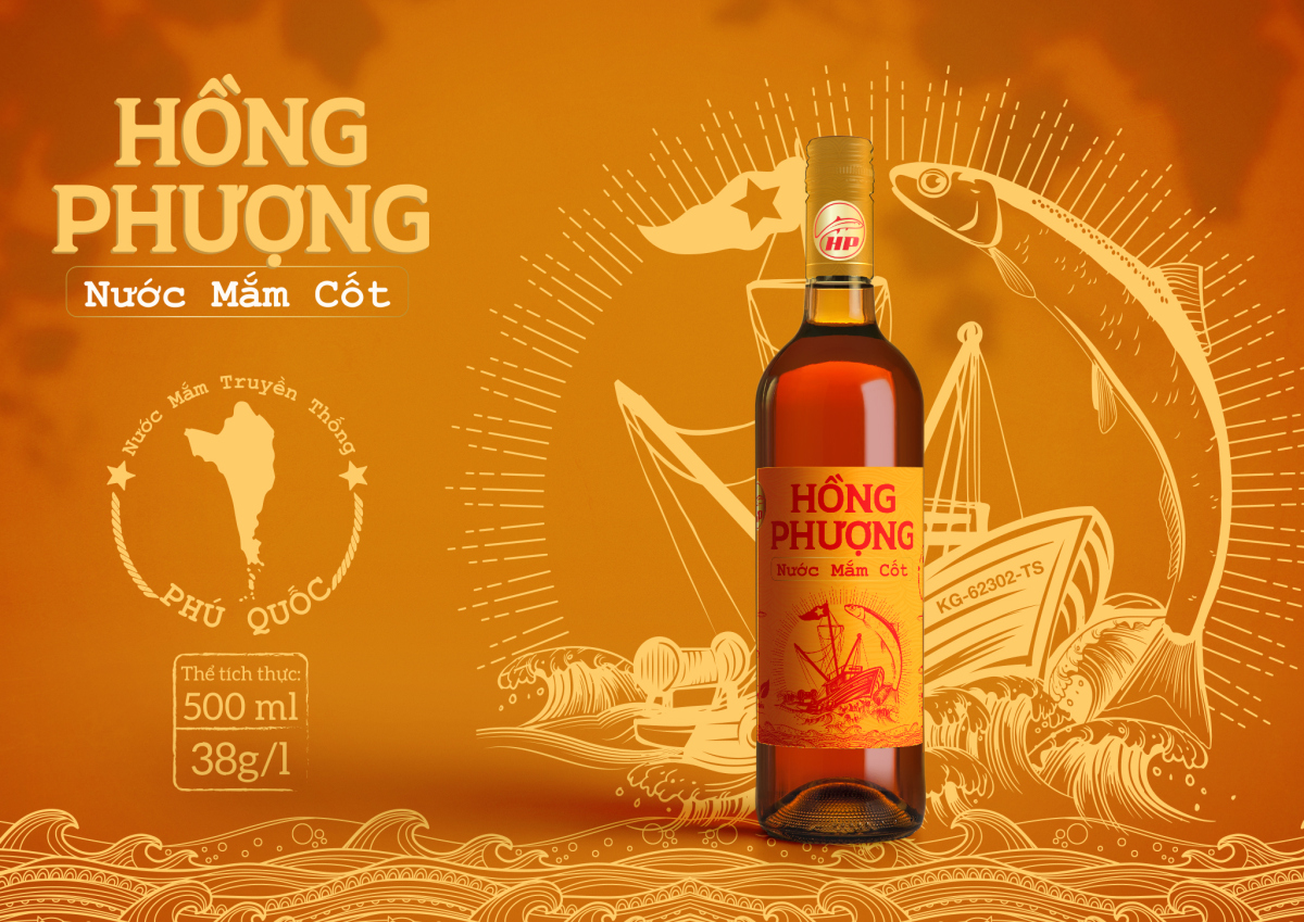 Proa紅磡瓶裝魚露調(diào)味品包裝設(shè)計(jì)，帆船與魚徽章式插畫設(shè)計(jì)