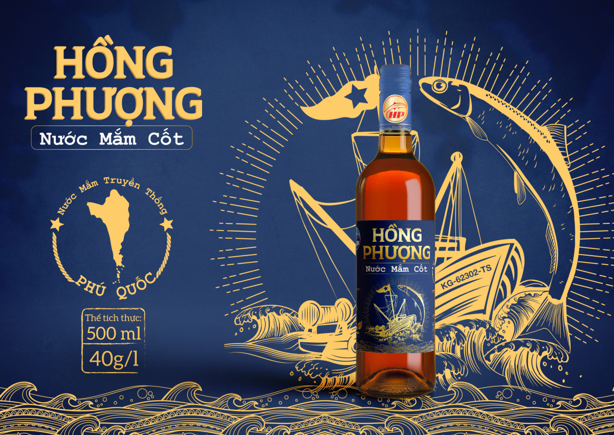 Proa紅磡瓶裝魚露調(diào)味品包裝設(shè)計(jì)，帆船與魚徽章式插畫設(shè)計(jì)