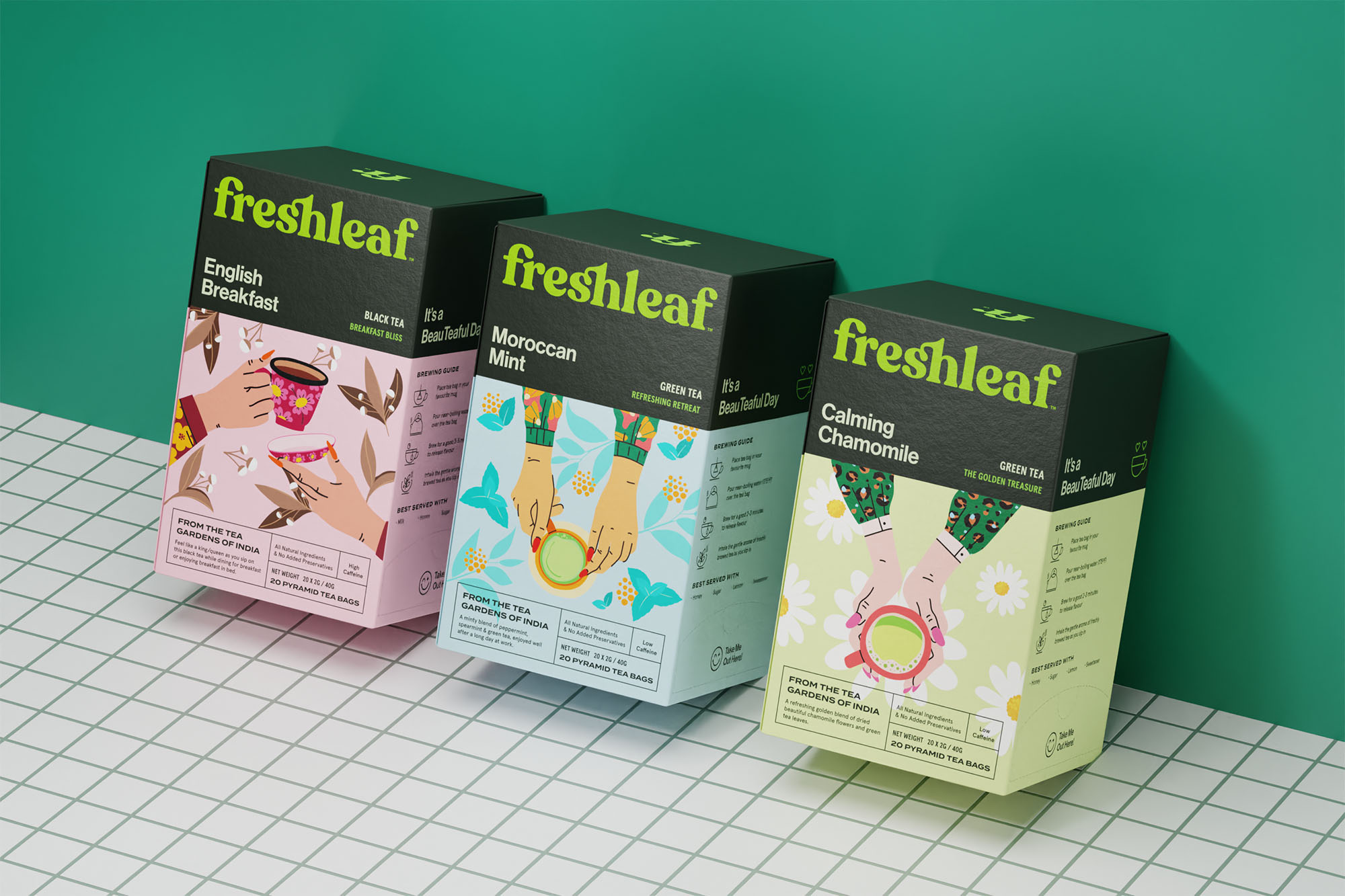 Freshleaf袋泡茶葉包裝設(shè)計,現(xiàn)代時尚矢量插畫風(fēng)格 Freshleaf袋泡茶葉包裝設(shè)計,現(xiàn)代時尚矢量插畫風(fēng)格