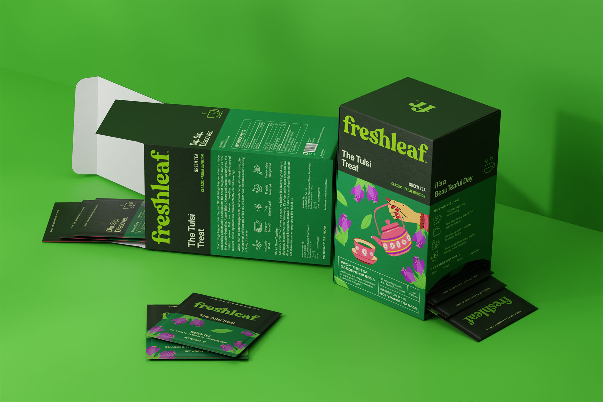 Freshleaf袋泡茶葉包裝設(shè)計,現(xiàn)代時尚矢量插畫風(fēng)格 Freshleaf袋泡茶葉包裝設(shè)計,現(xiàn)代時尚矢量插畫風(fēng)格