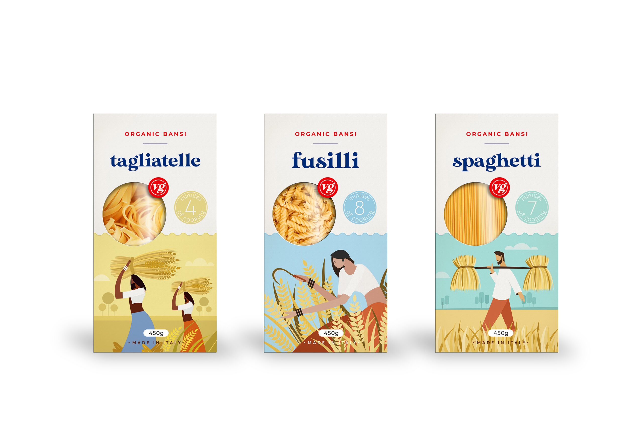 VG PASTA（意大利面）面條面皮面食包裝設(shè)計，農(nóng)民耕種插畫