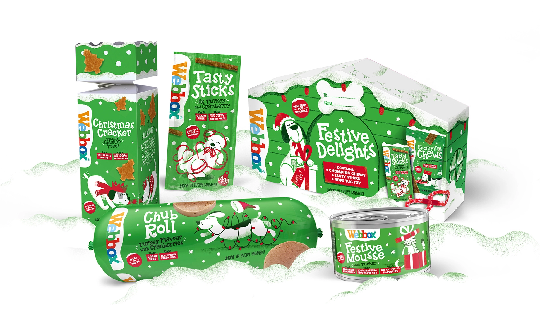 Webbox寵物食品用品貓糧狗糧圣誕節(jié)節(jié)日包裝設(shè)計,調(diào)皮搗蛋寵物插圖 Webbox寵物食品用品貓糧狗糧圣誕節(jié)節(jié)日包裝設(shè)計,調(diào)皮搗蛋寵物插圖