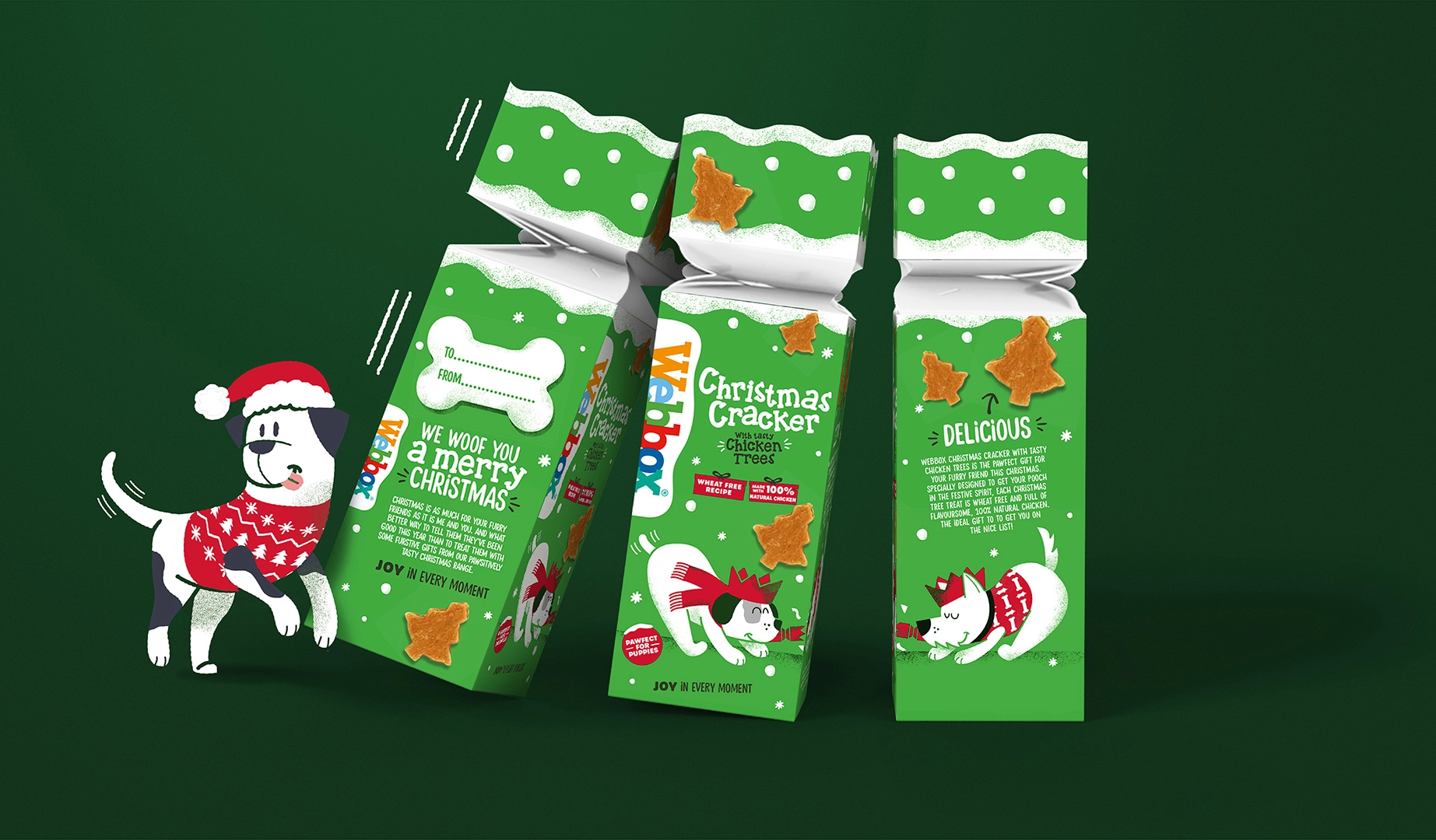 Webbox寵物食品用品貓糧狗糧圣誕節(jié)節(jié)日包裝設(shè)計，調(diào)皮搗蛋寵物插圖
