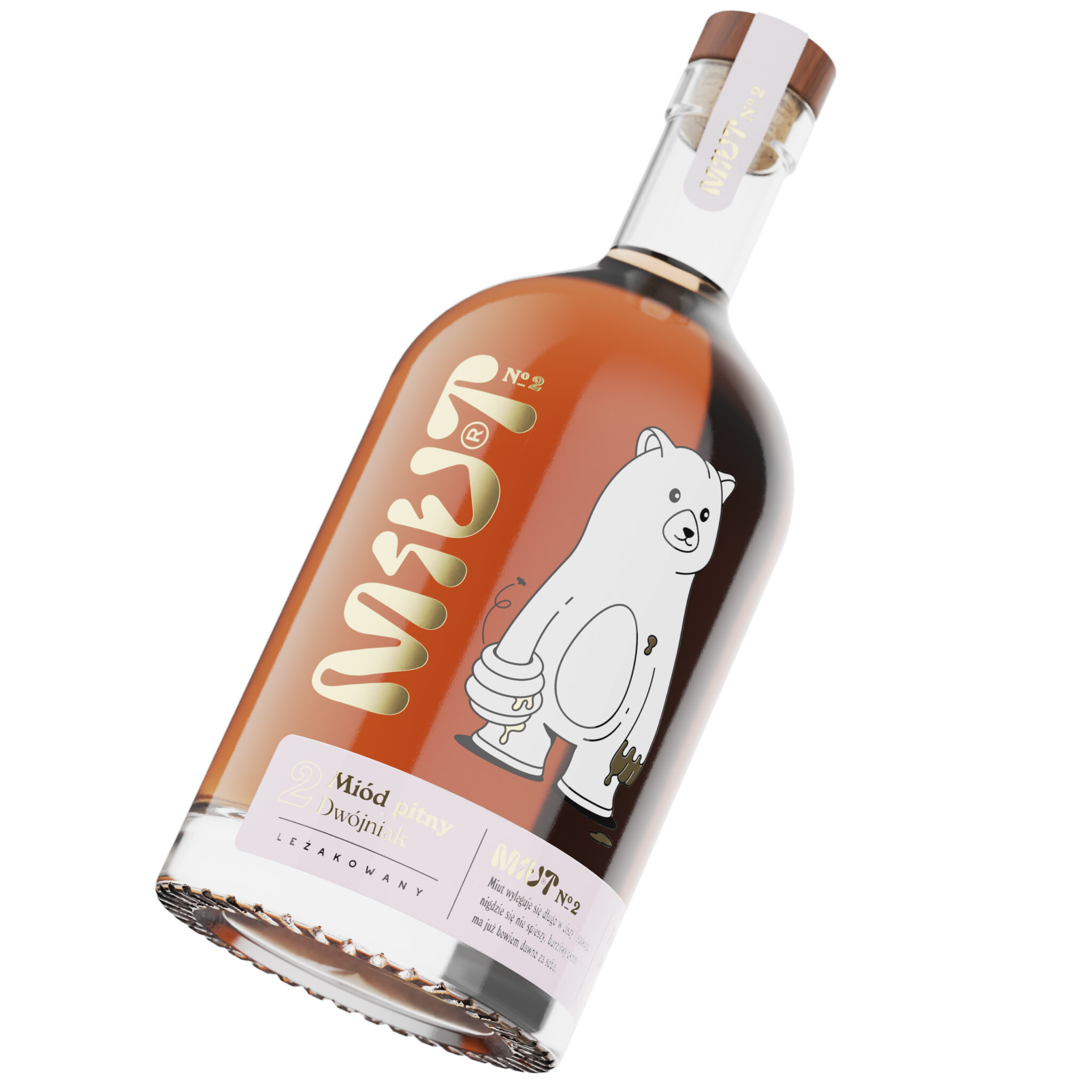 Miut 蜂蜜酒品牌包裝設計,一只拿著蜂巢的熊插畫