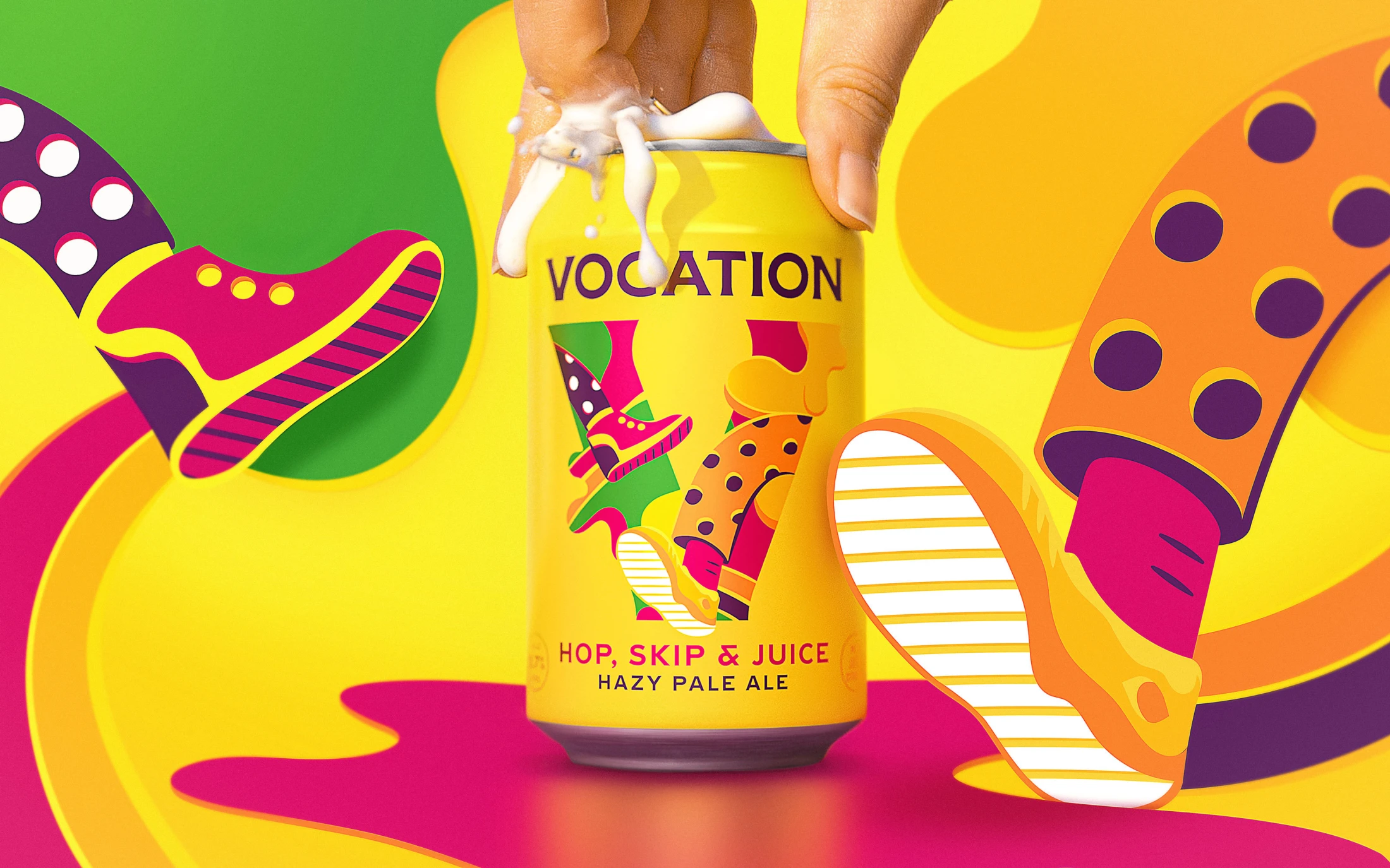 Vocation 手工啤酒包裝設計，V字母插畫品牌識別手法