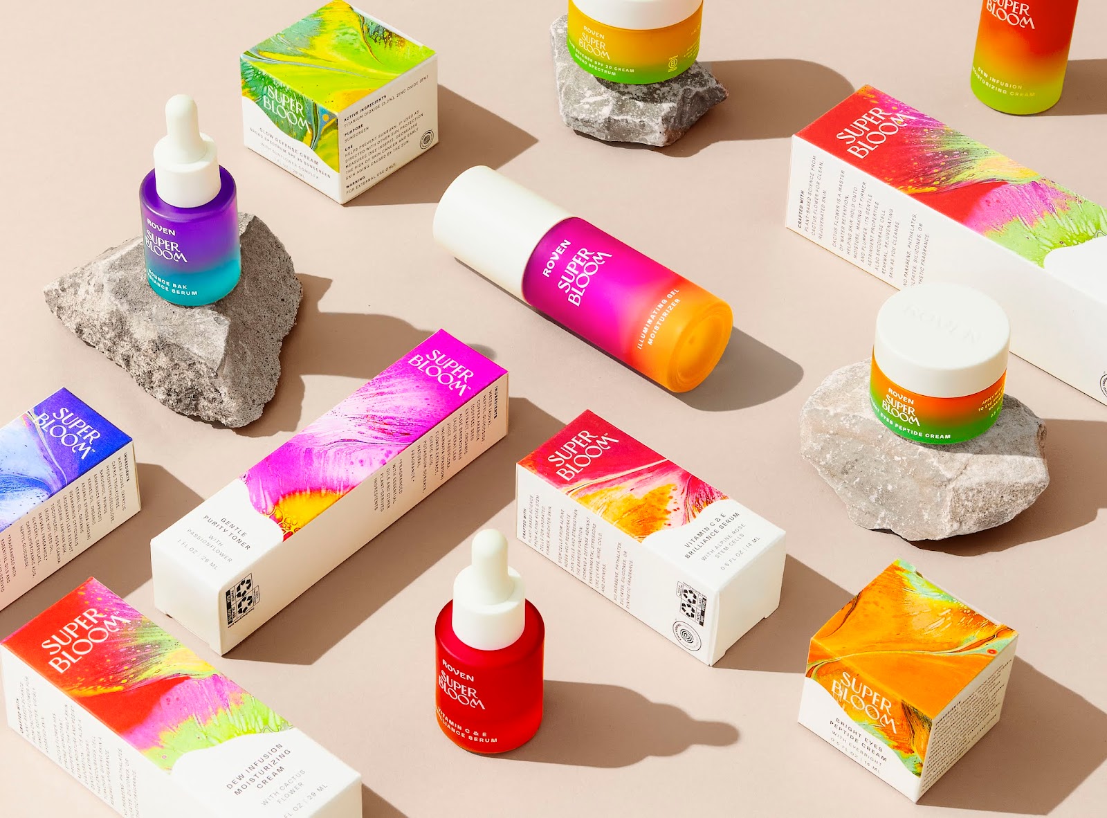 Superbloom 純植物素化妝品包裝設(shè)計(jì)，漸變水彩綻放女性美麗