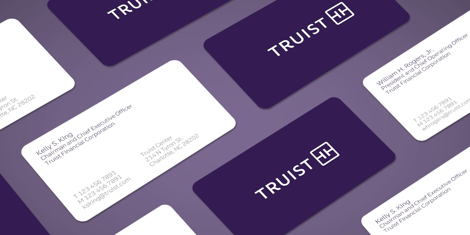 Truist 銀行金融品牌創(chuàng)建品牌命名logo設(shè)計(jì)vi設(shè)計(jì)，兩個字母T+圓角方形版式
