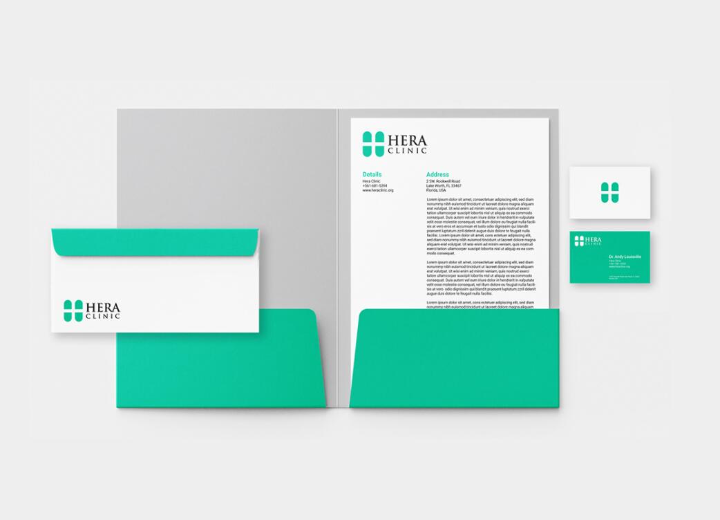 Hera Clinic 赫拉診所醫(yī)院logo設(shè)計(jì)vi設(shè)計(jì)，H字母+十字