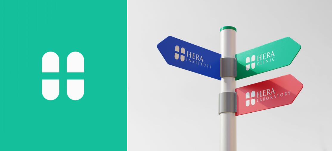 Hera Clinic 赫拉診所醫(yī)院logo設(shè)計(jì)vi設(shè)計(jì)，H字母+十字