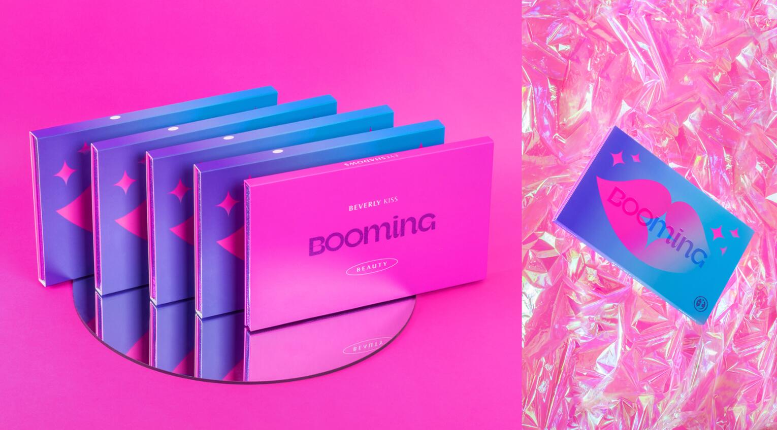 BOOMING 彩妝化妝品包裝設(shè)計(jì)，“粉金漸變色”金屬箔和閃光裝飾設(shè)計(jì)