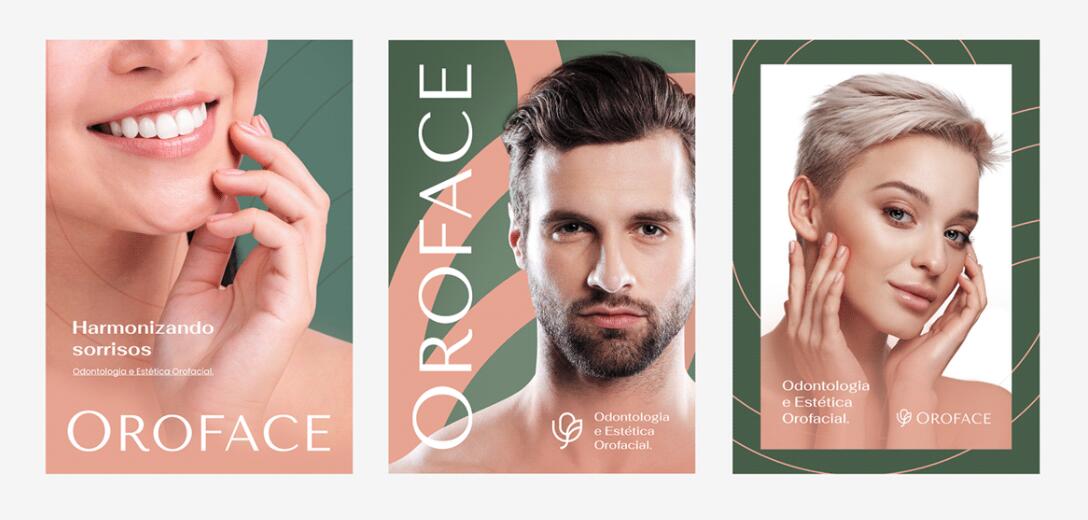 Oroface牙科牙齒矯正與口腔美容診所logo設(shè)計vi設(shè)計，花朵字母logo+粉綠配色