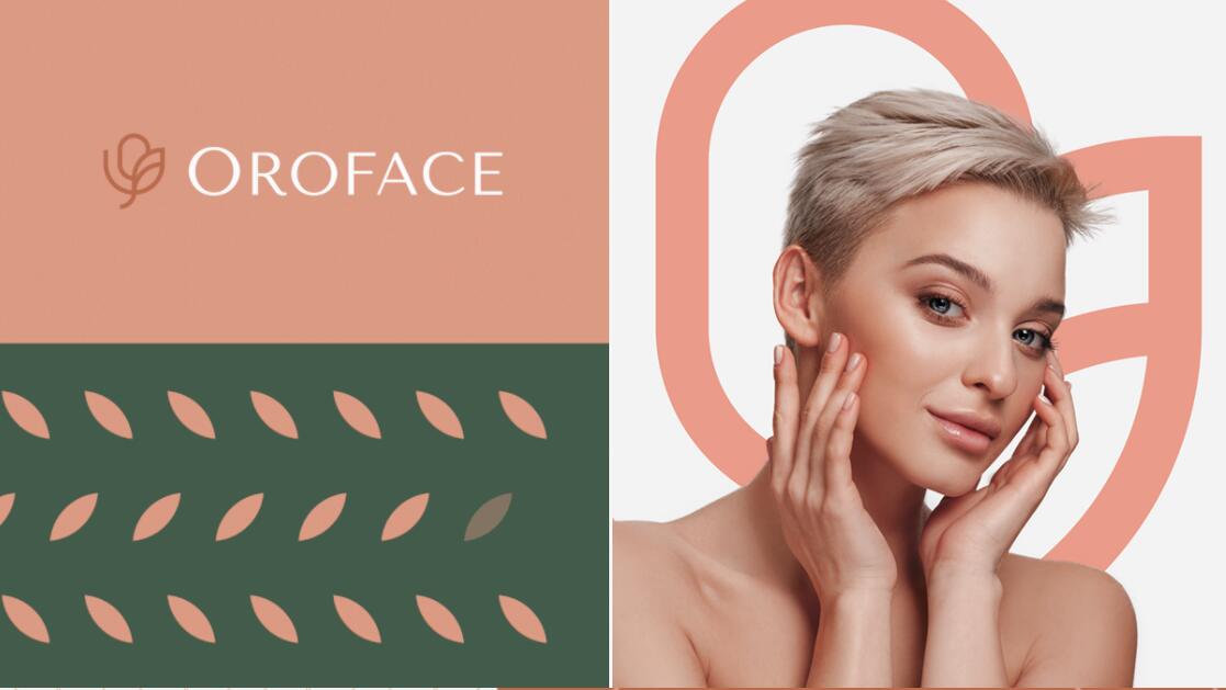 Oroface牙科牙齒矯正與口腔美容醫(yī)療診所logo設(shè)計vi設(shè)計，花朵字母logo+粉綠配色