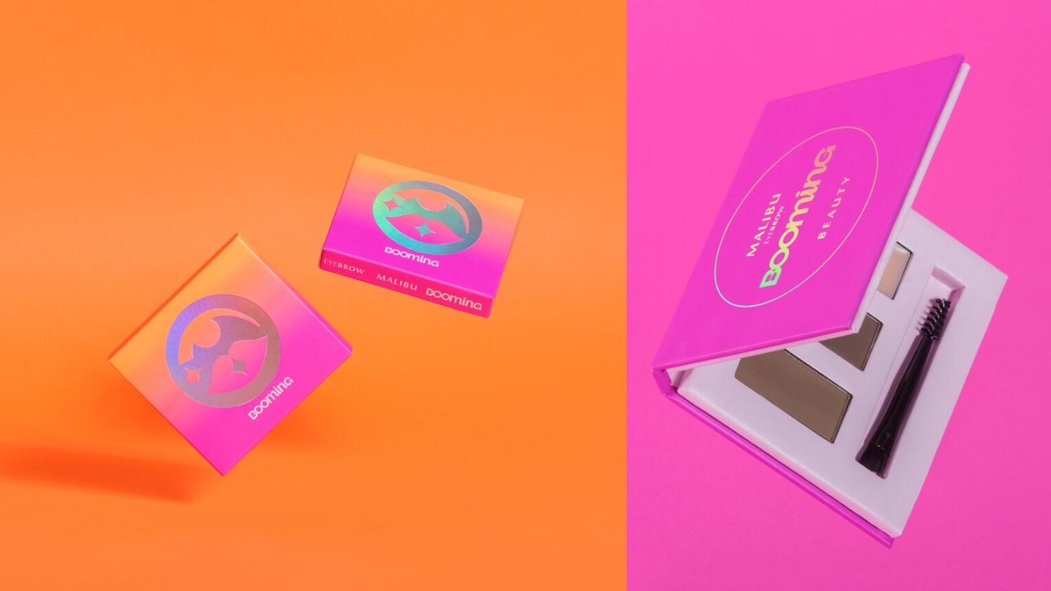 BOOMING 彩妝化妝品包裝設(shè)計(jì)，“粉金漸變色”金屬箔和閃光裝飾設(shè)計(jì)