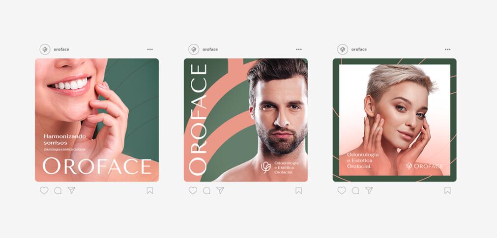 Oroface牙科牙齒矯正與口腔美容診所logo設(shè)計vi設(shè)計，花朵字母logo+粉綠配色